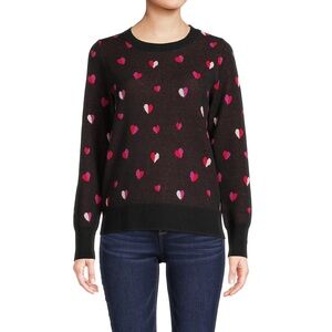 Heart Crewneck Sweater Small Black Valentine's Day Knit adorable Galentine’s red